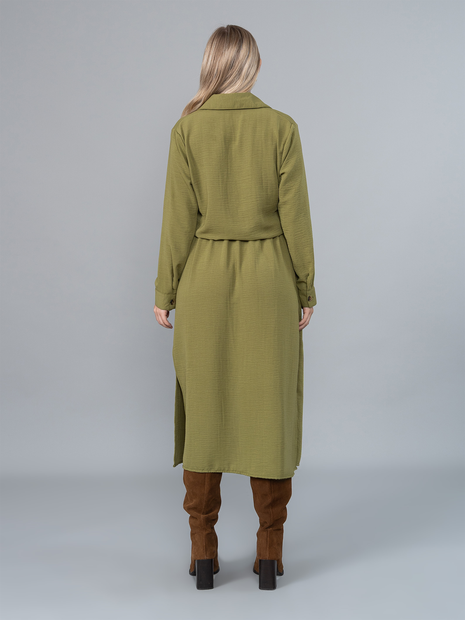Vestido Camisero Isa Verde en Lino
