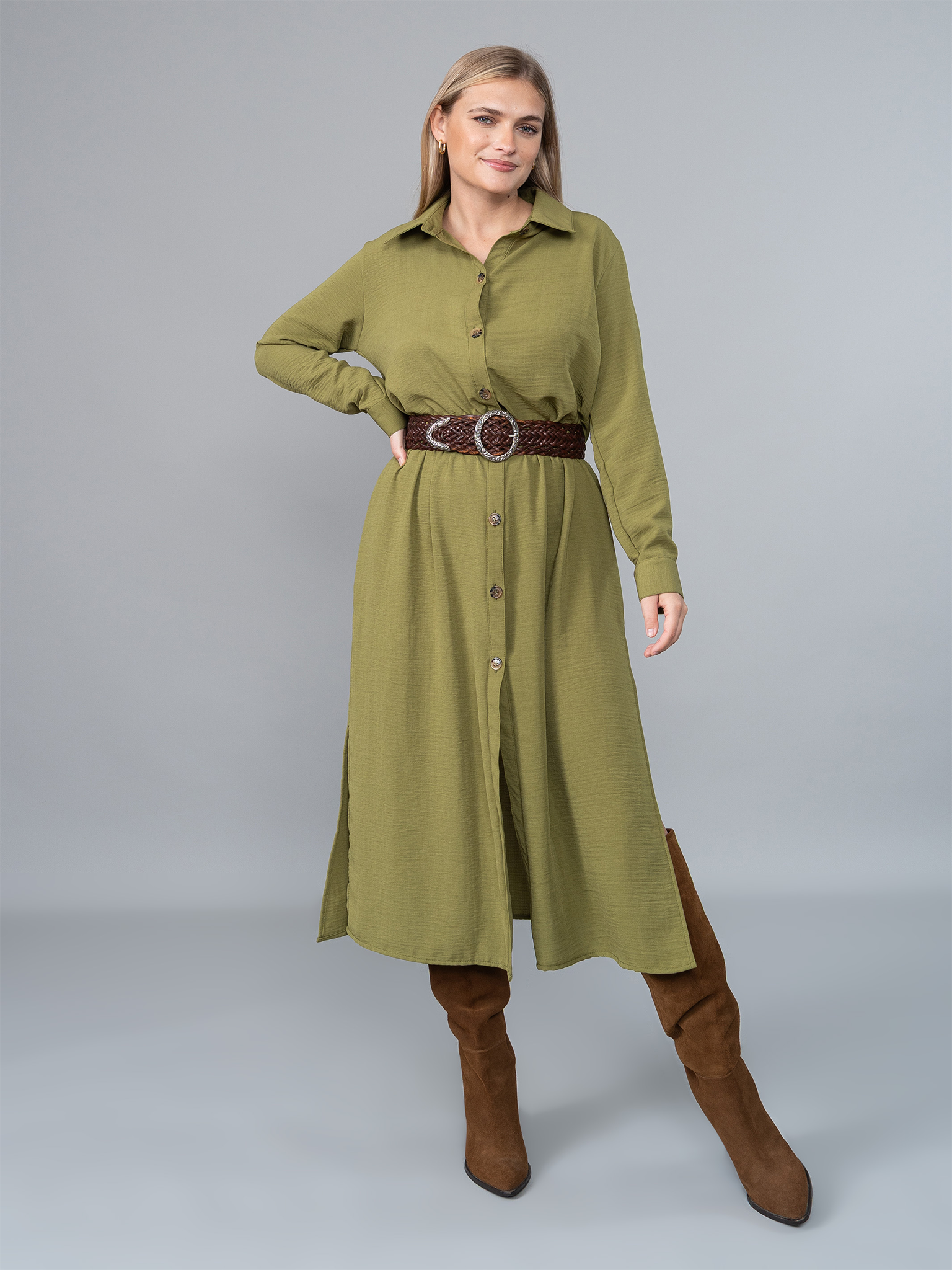 Vestido Camisero Isa Verde en Lino
