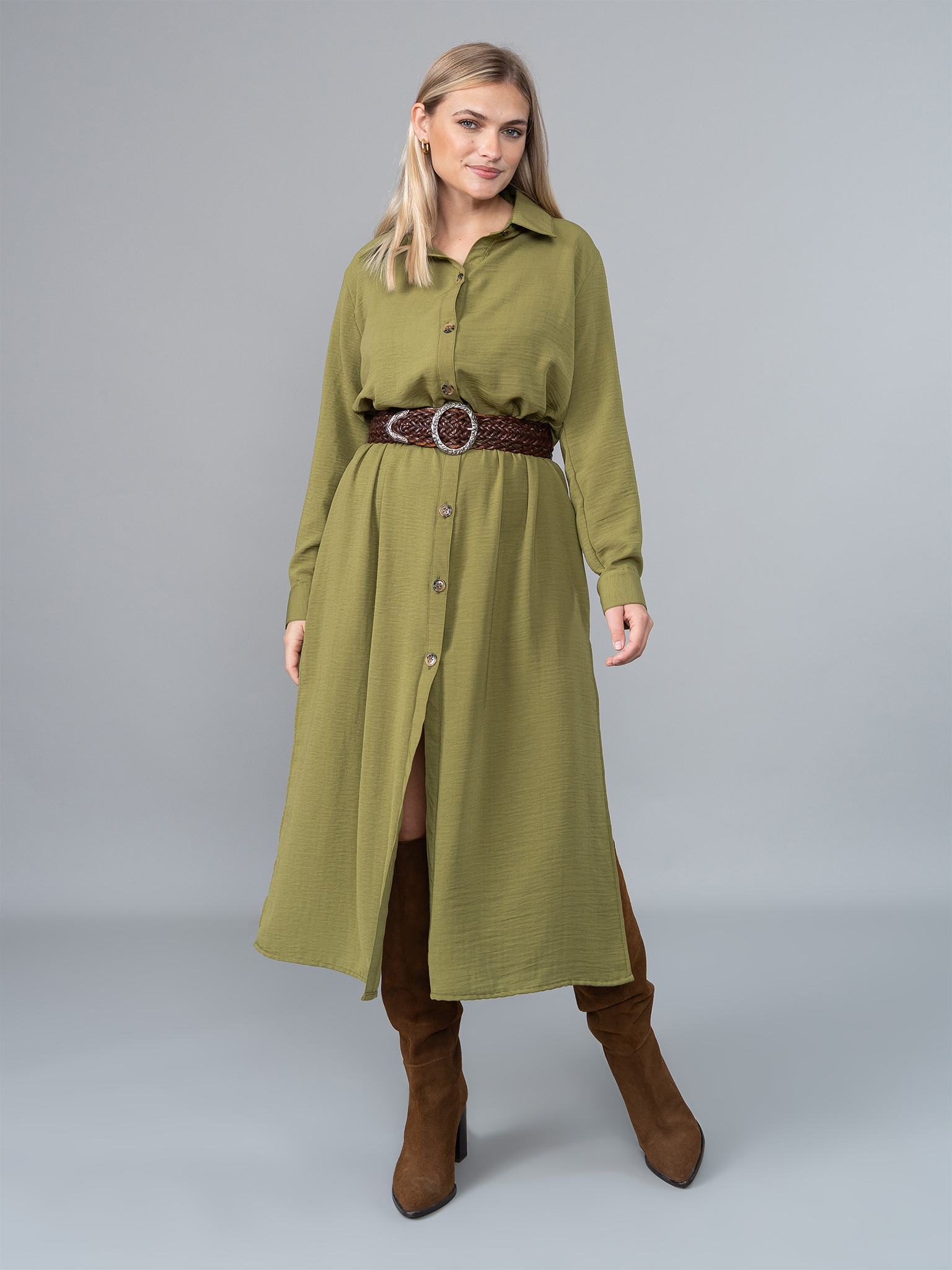 Vestido Camisero Isa Verde en Lino