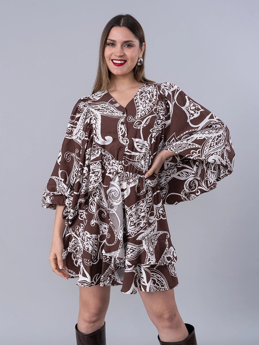 Vestido Irene Estampado Marrón - Vestido de La Matier