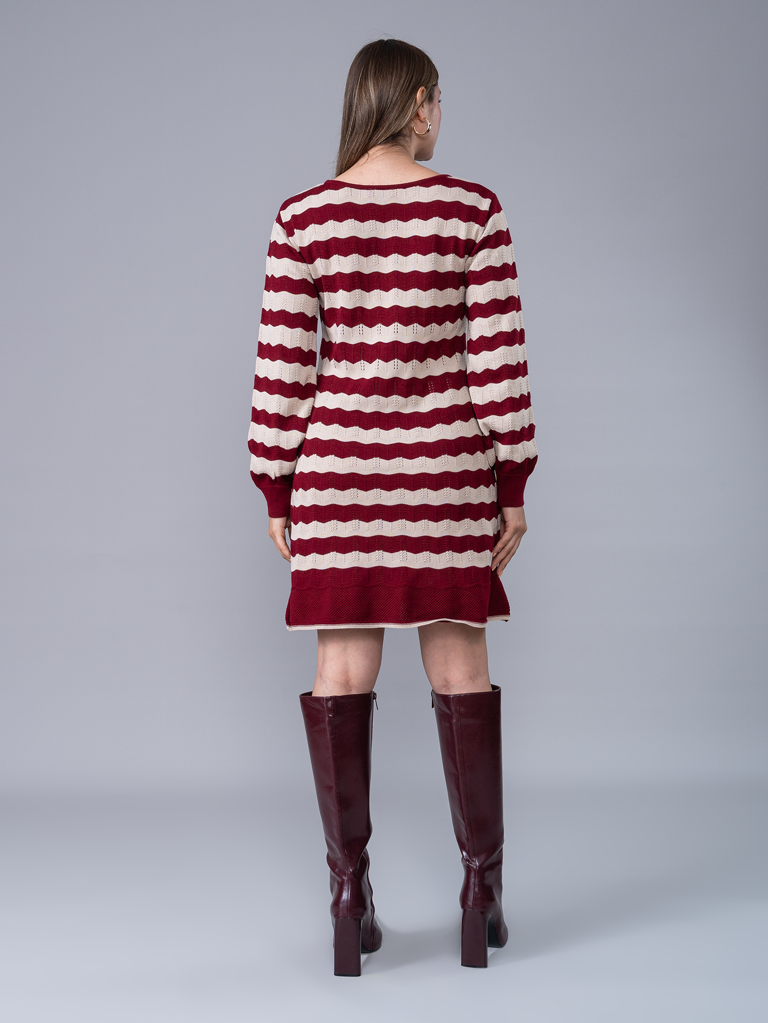 Vestido Tejido Naty Guinda /Crema