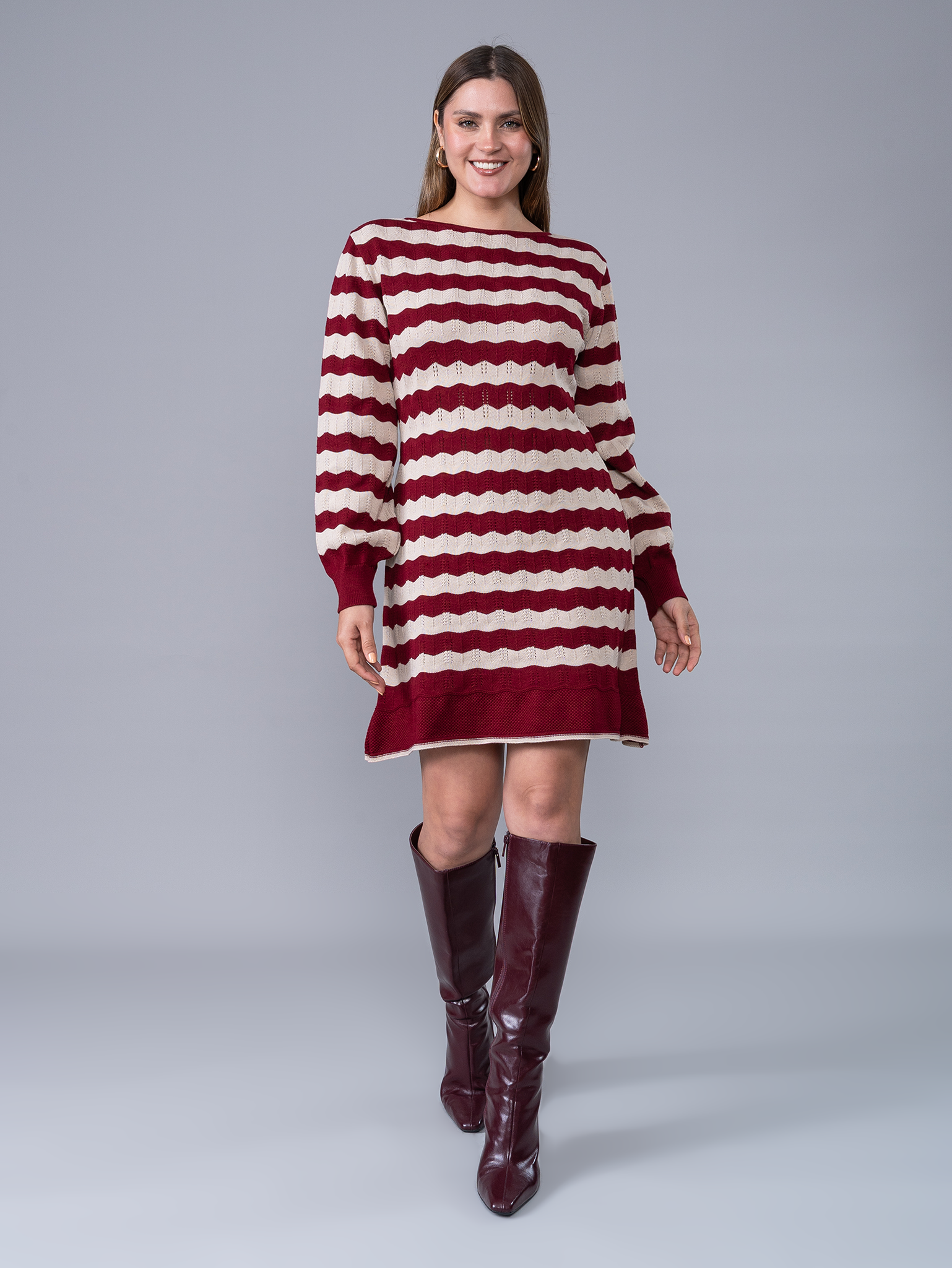 Vestido Tejido Naty Guinda /Crema