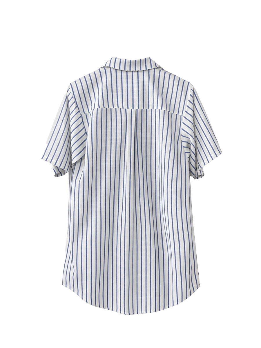 Vestido Camisero de Lino Rayas Celeste