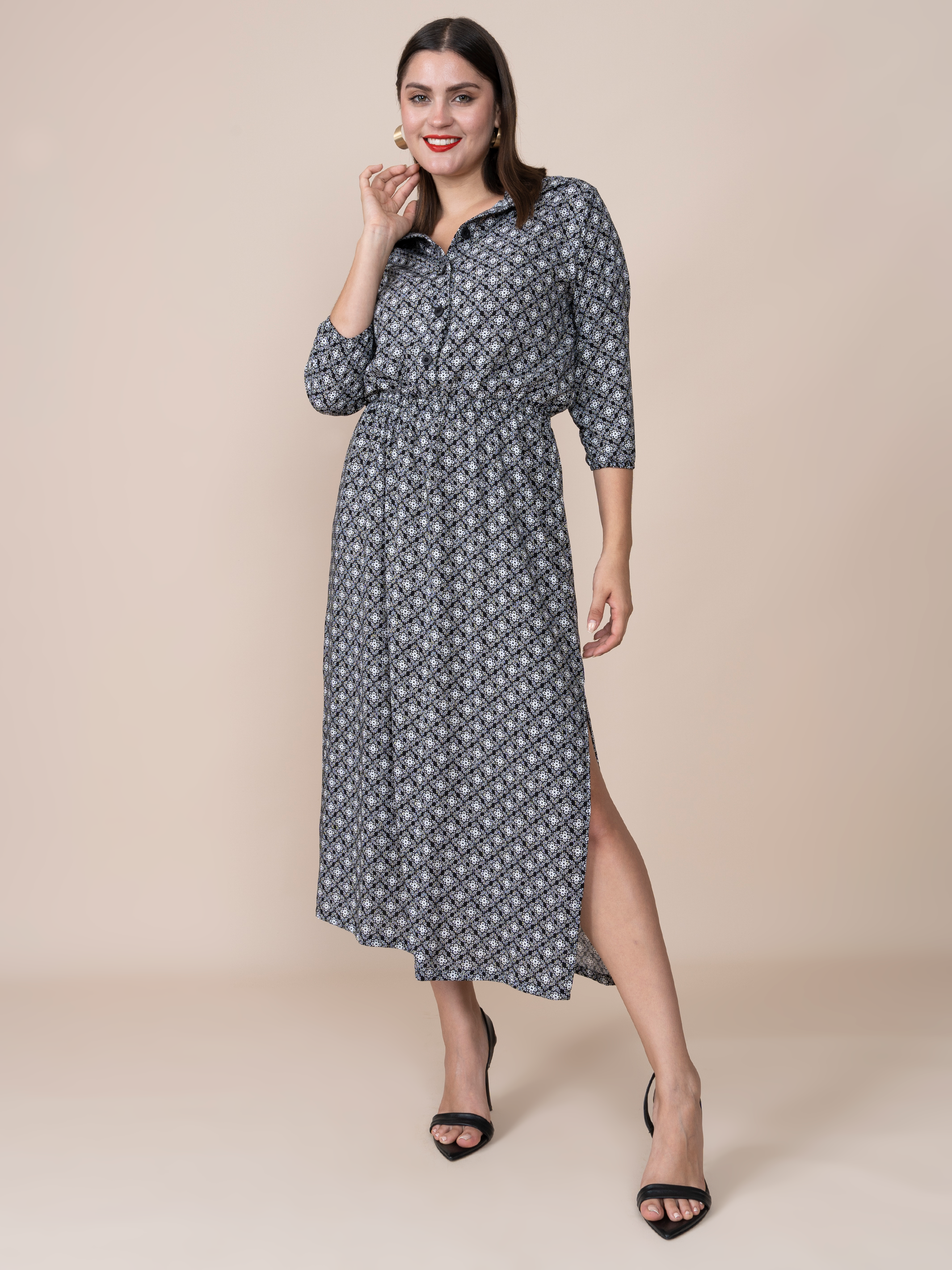 Carmen Neutral Print Dress