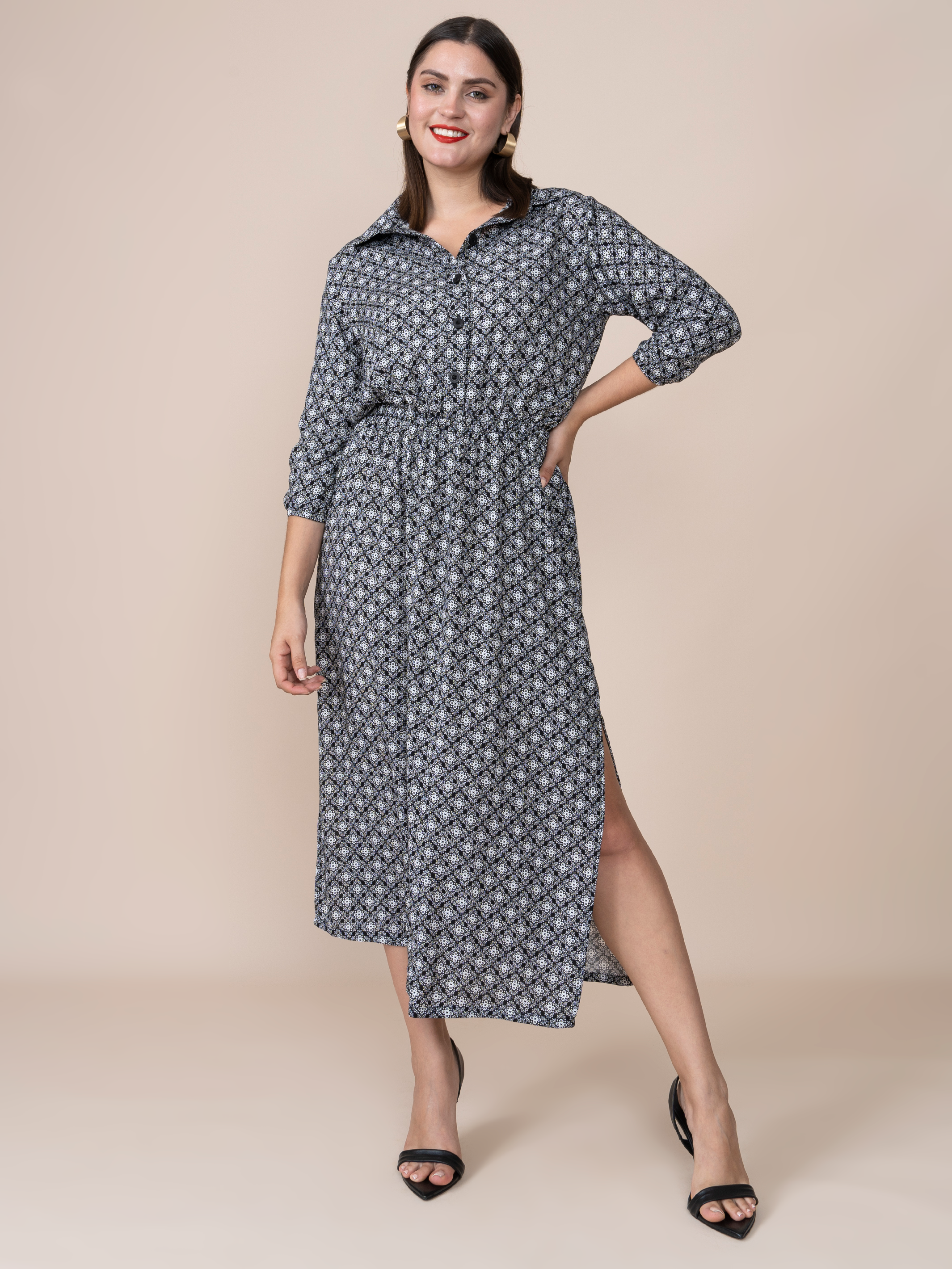 Carmen Neutral Print Dress