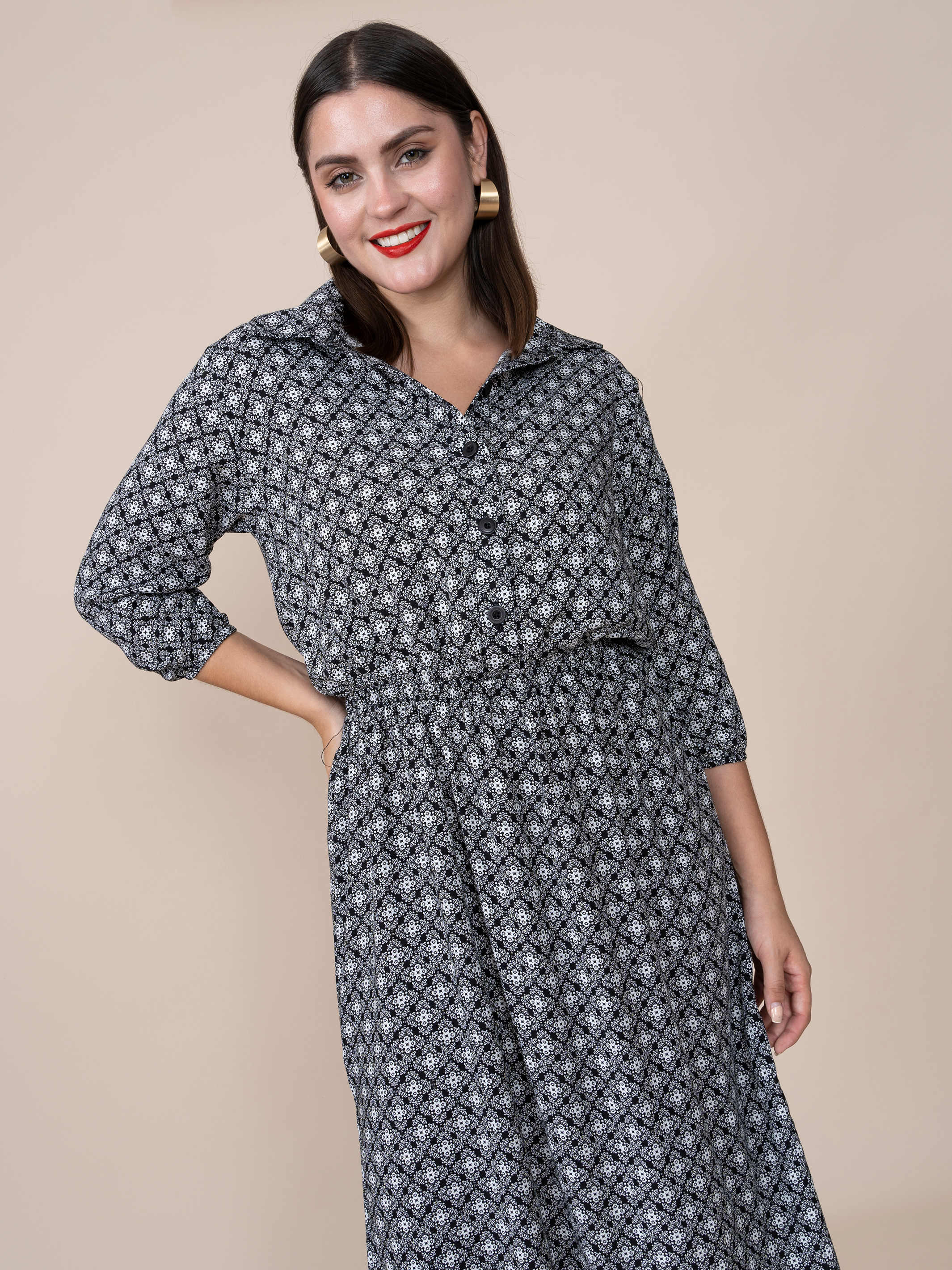 Carmen Neutral Print Dress