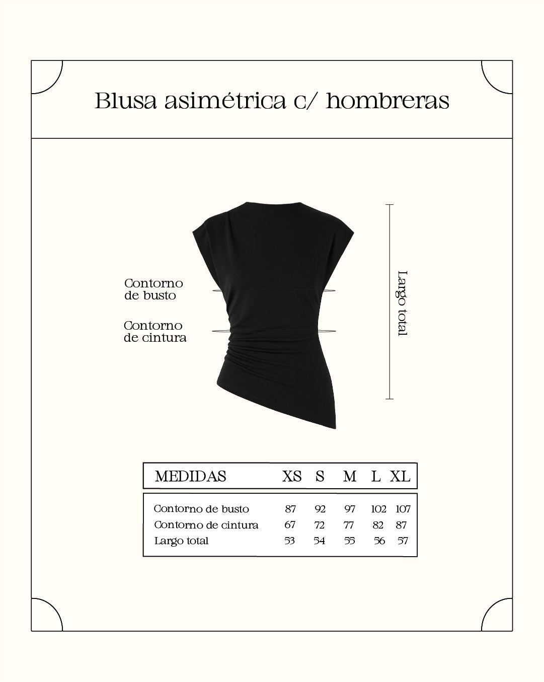 Blusa asimétrica c/ hombreras - Negro