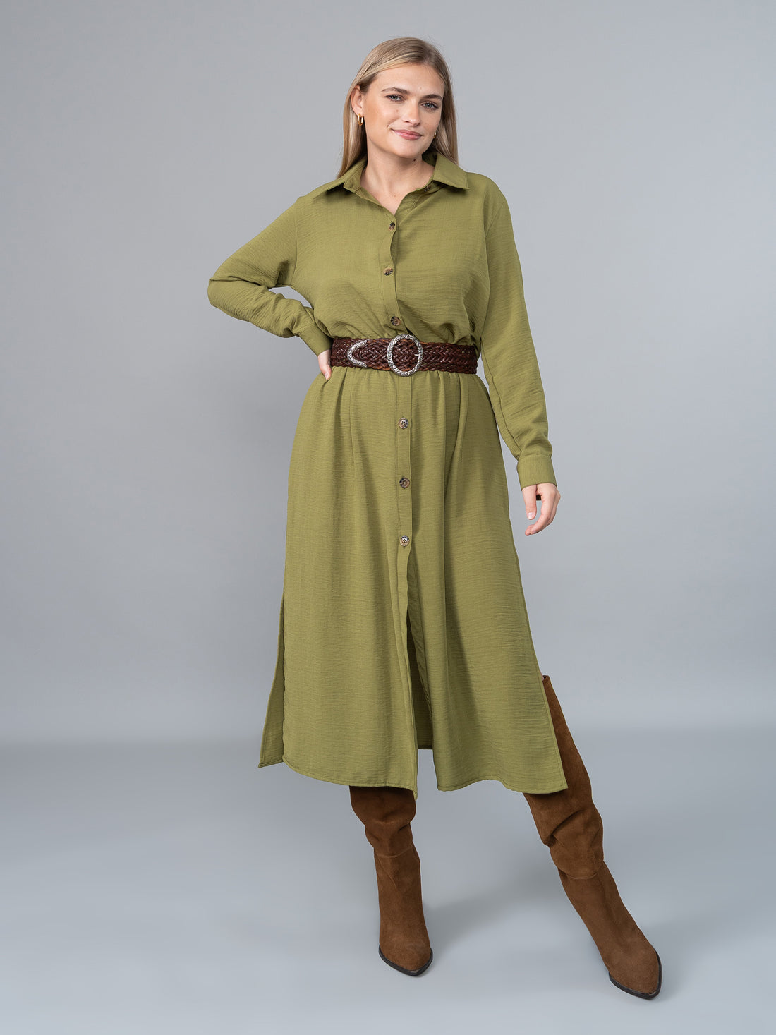 Vestido Camisero Isa Verde en Lino