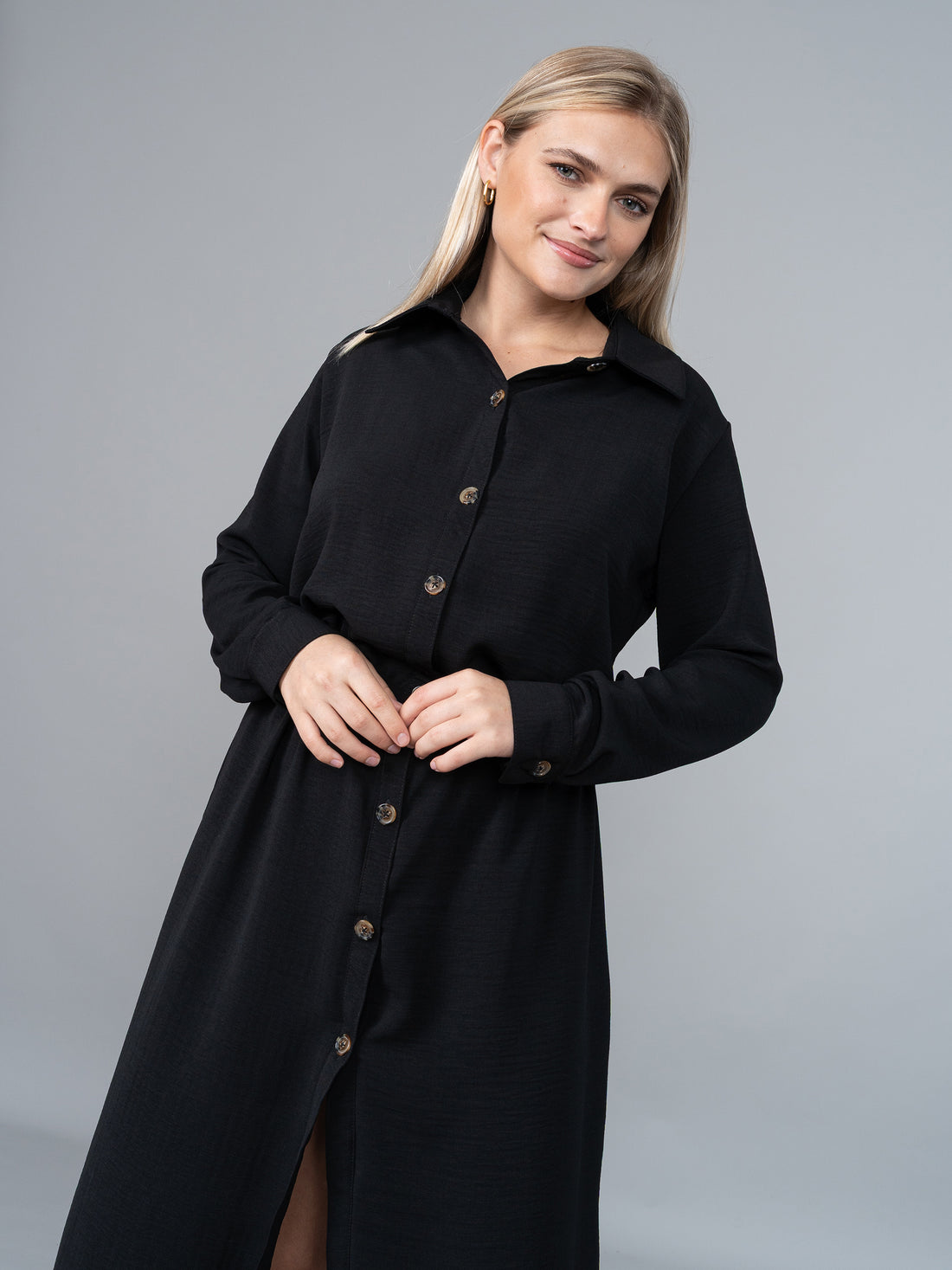 Vestido Camisero Isa Negro en Lino