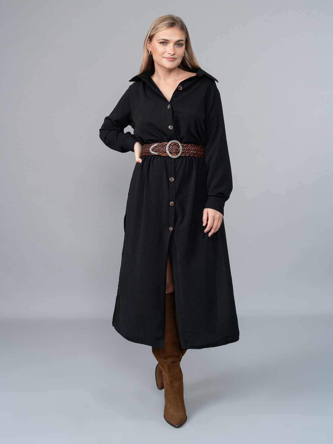 Vestido Camisero Isa Negro en Lino