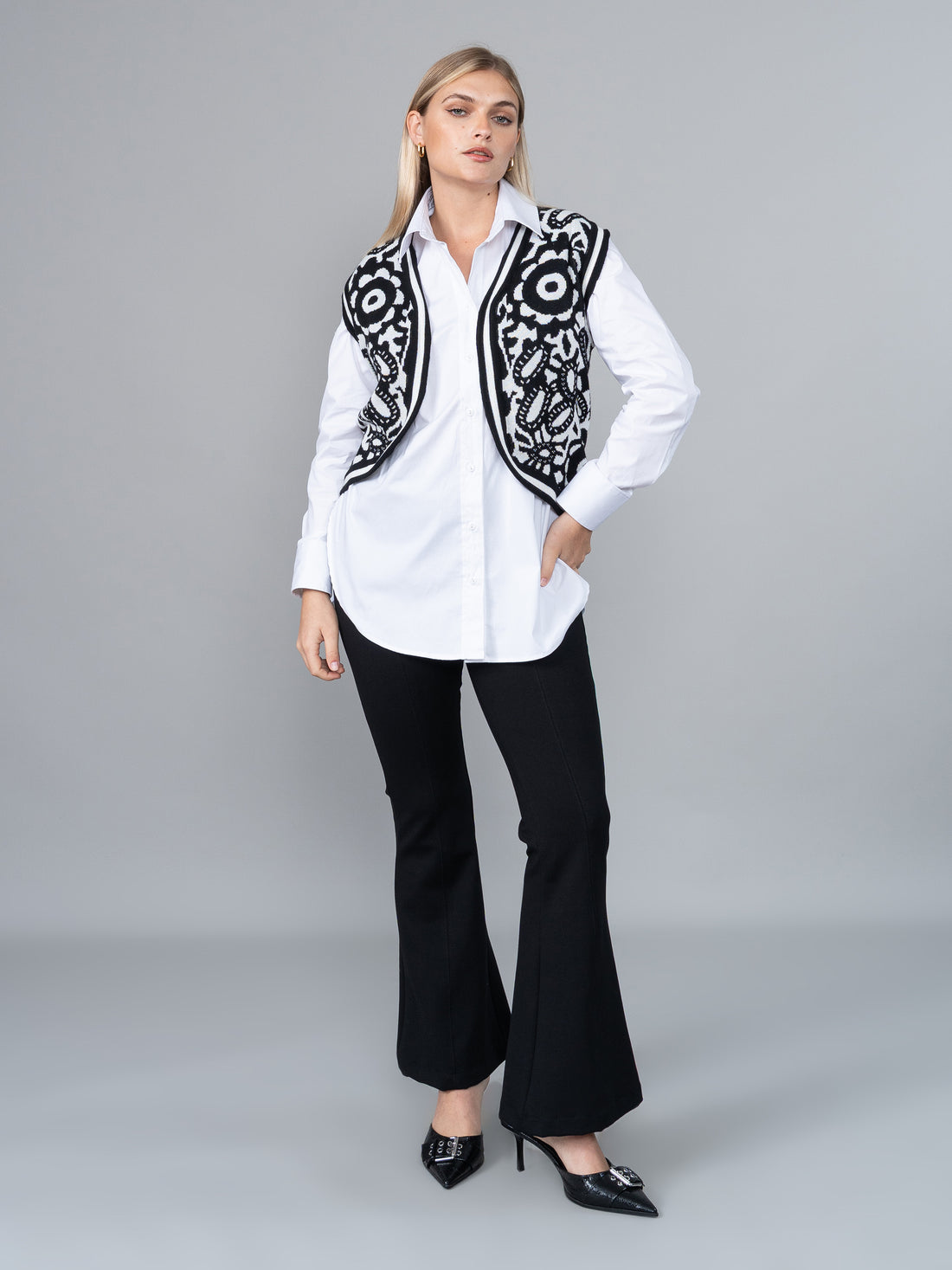Chaleco Camille Negro/Blanco Tejido