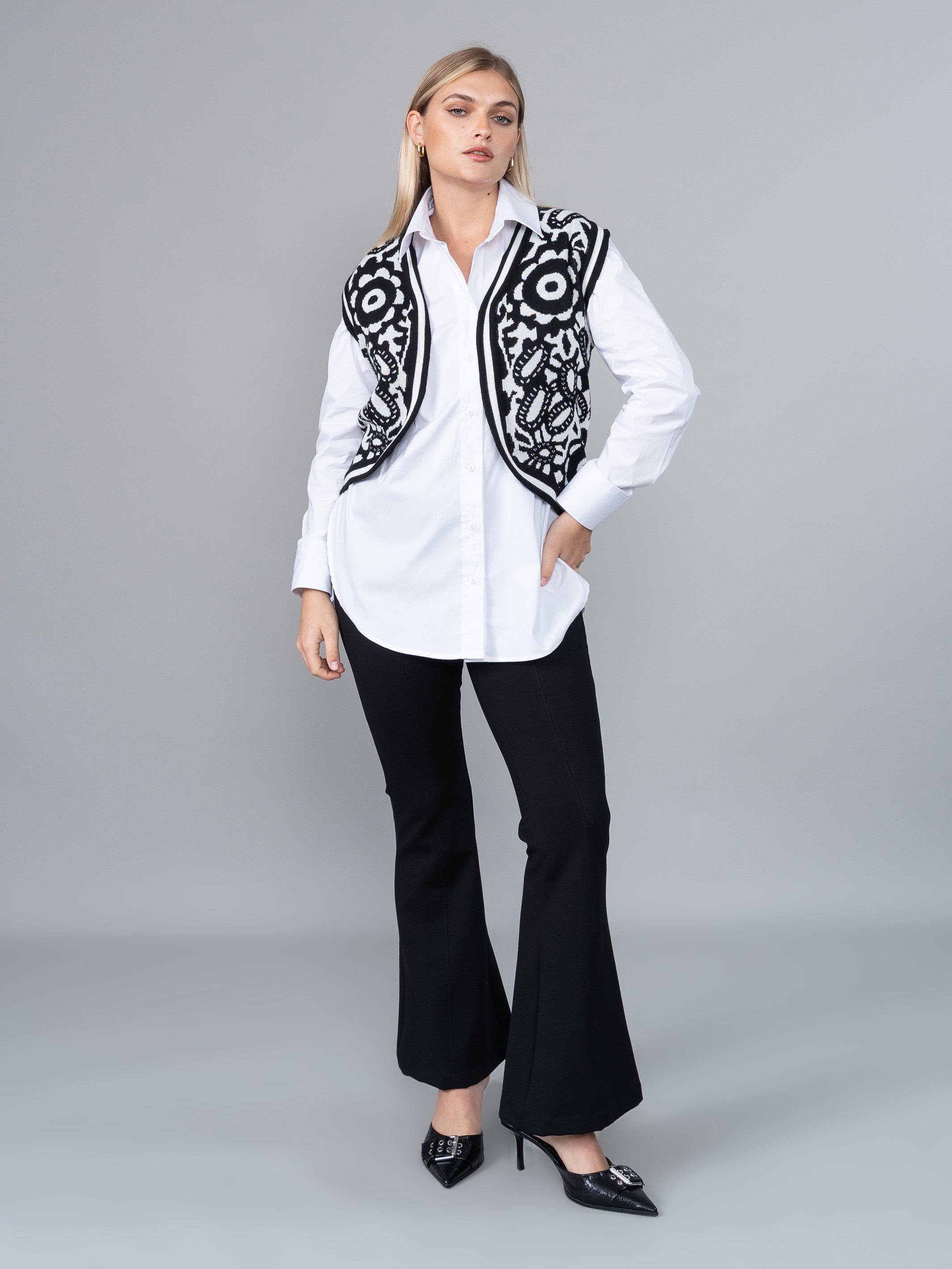 Chaleco Camille Negro/Blanco Tejido