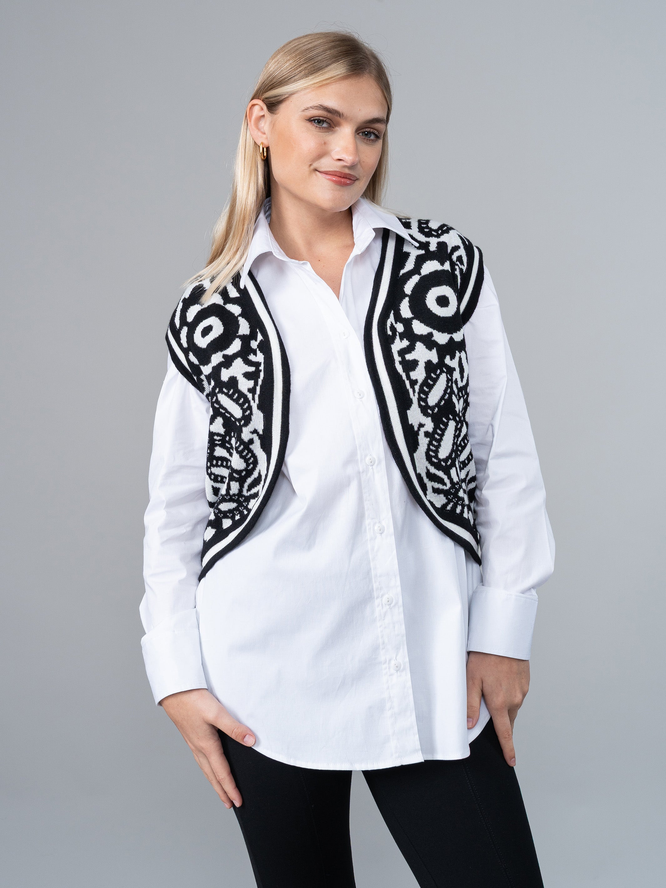 Chaleco Camille Negro/Blanco Tejido