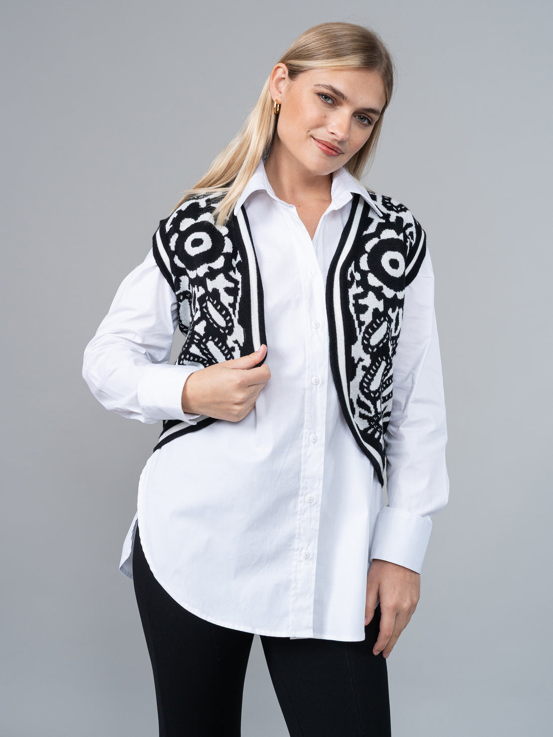 Chaleco Camille Negro/Blanco Tejido