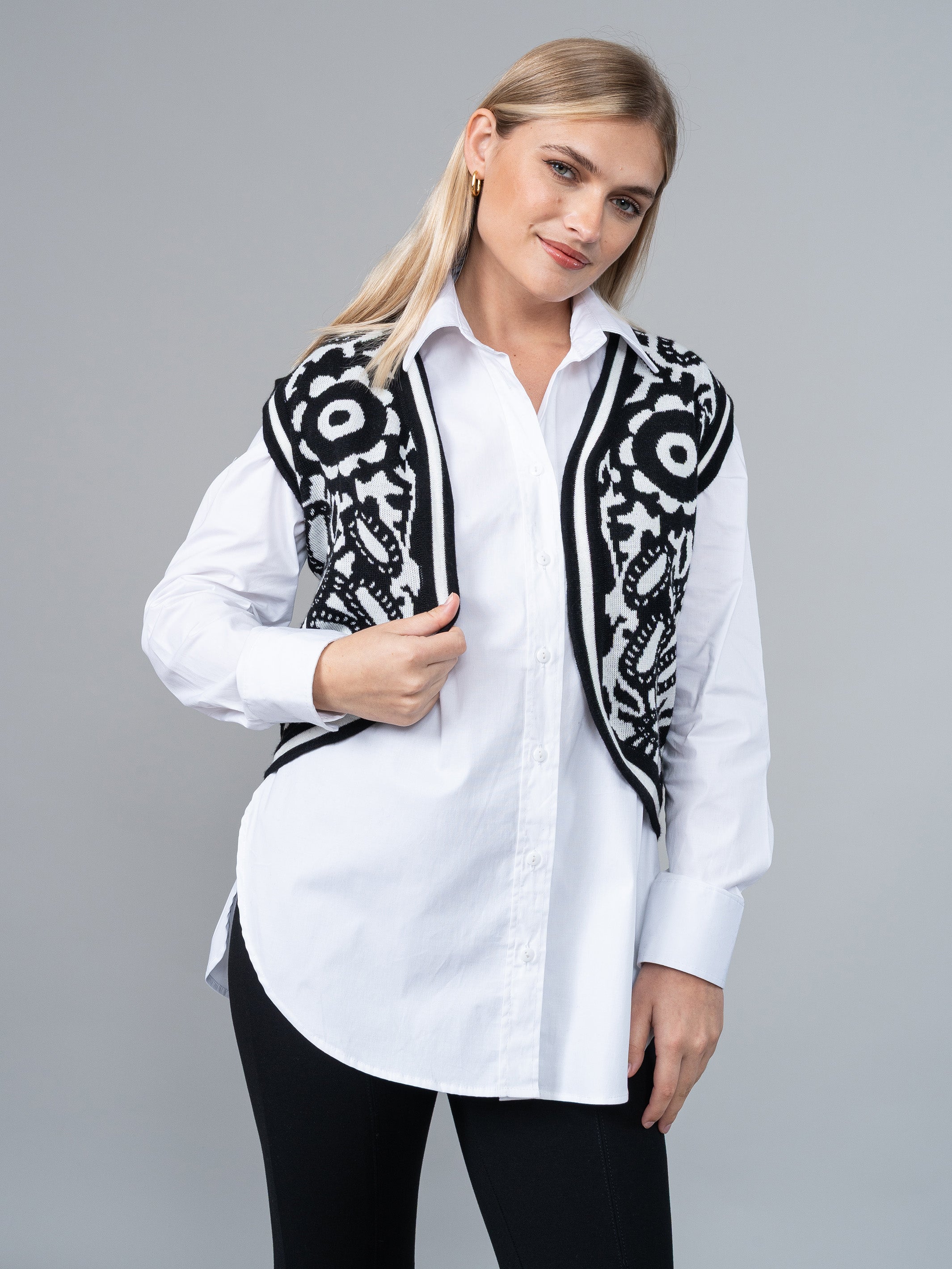 Chaleco Camille Negro/Blanco Tejido