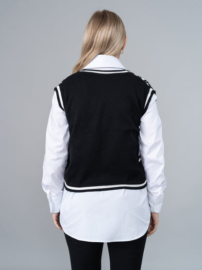 Chaleco Camille Negro/Blanco Tejido