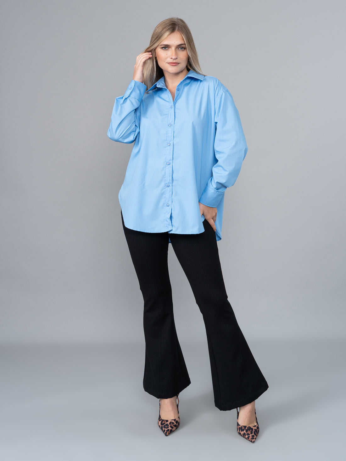 Camisa Valeria Celeste en Popelina