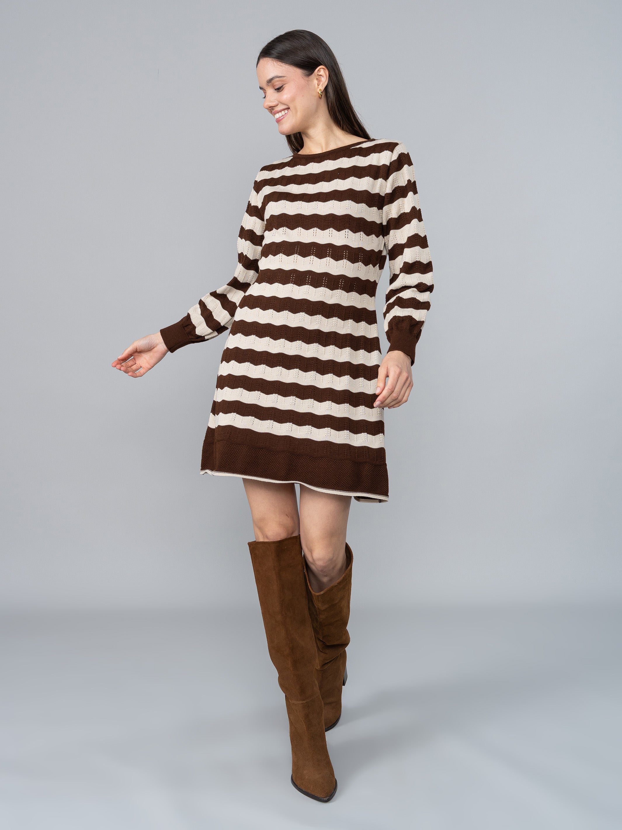 Vestido Tejido Naty Marrón/Beige