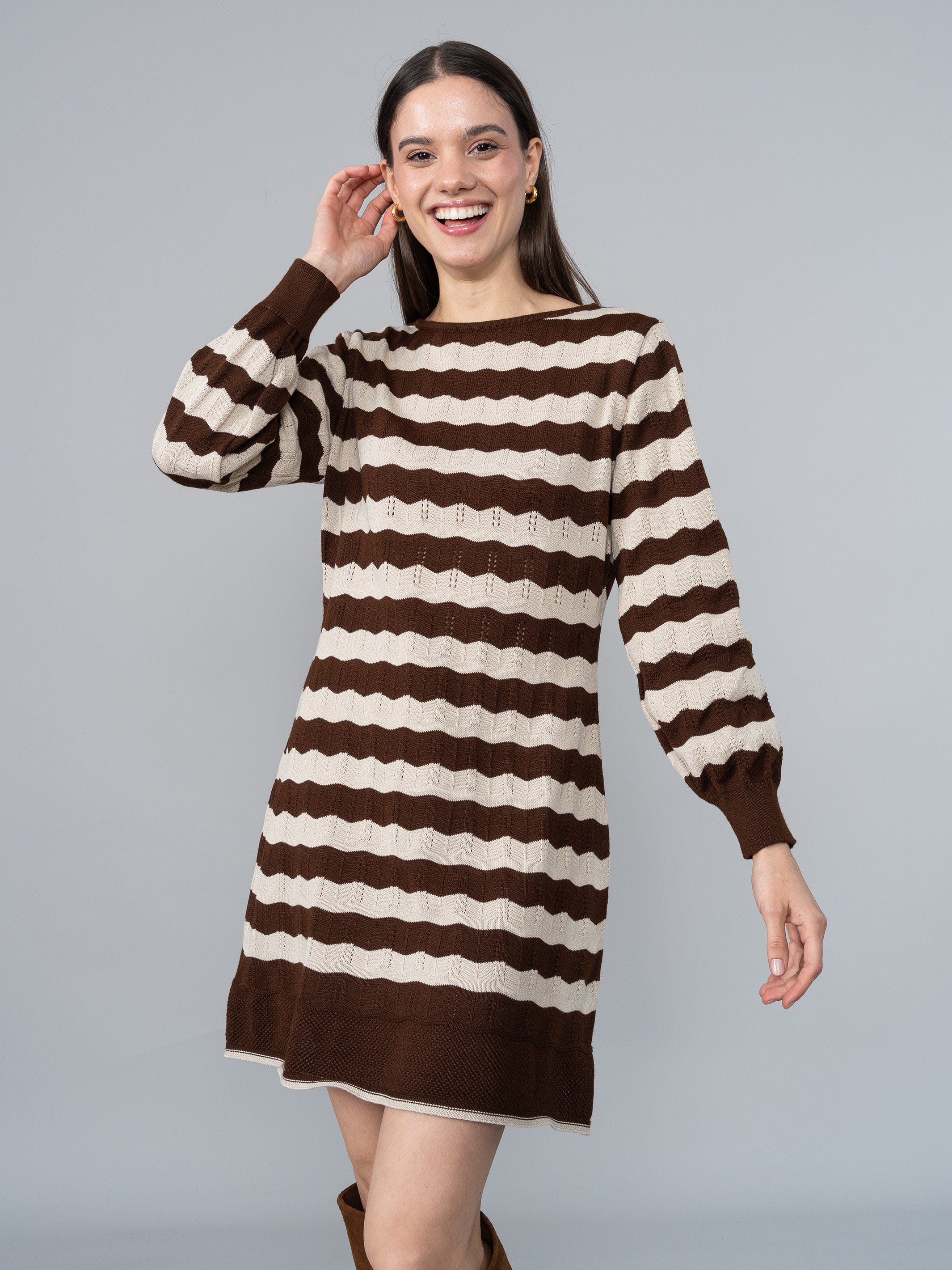 Vestido Tejido Naty Marrón/Beige