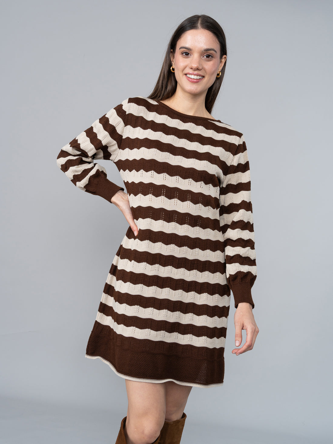 Vestido Tejido Naty Marrón/Beige