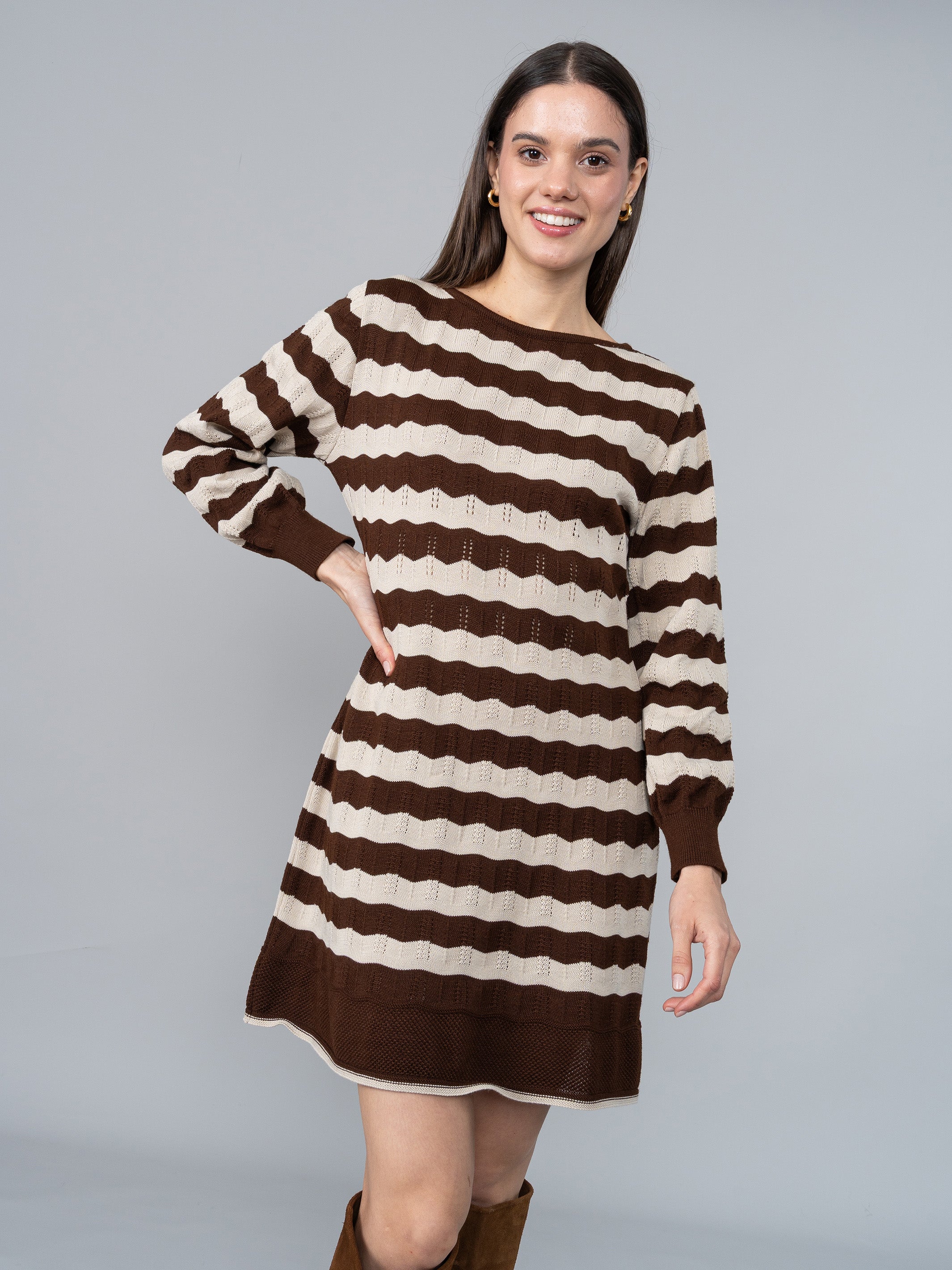 Vestido Tejido Naty Marrón/Beige