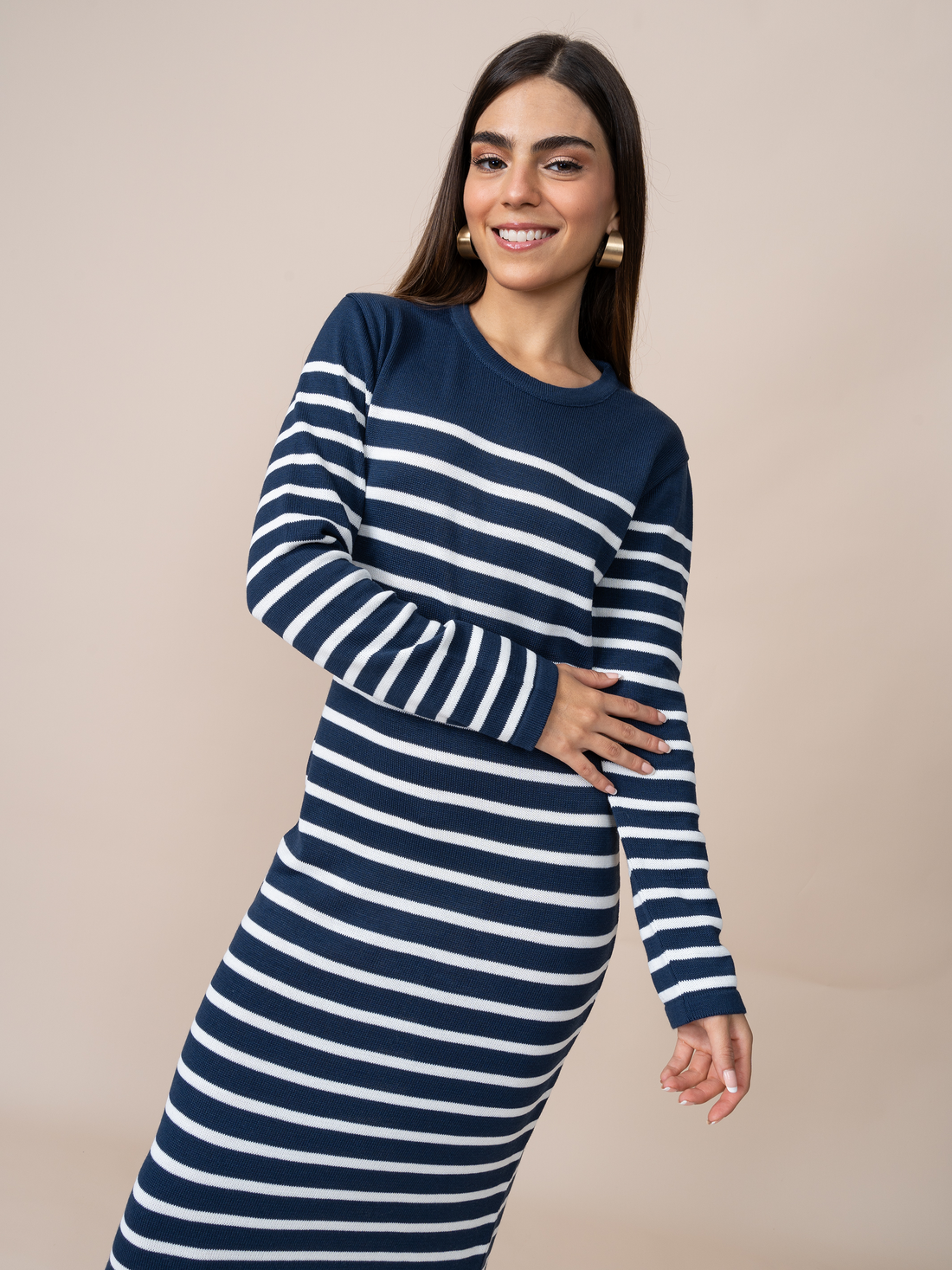 Vestido Tejido Melissa Azul/Blanco