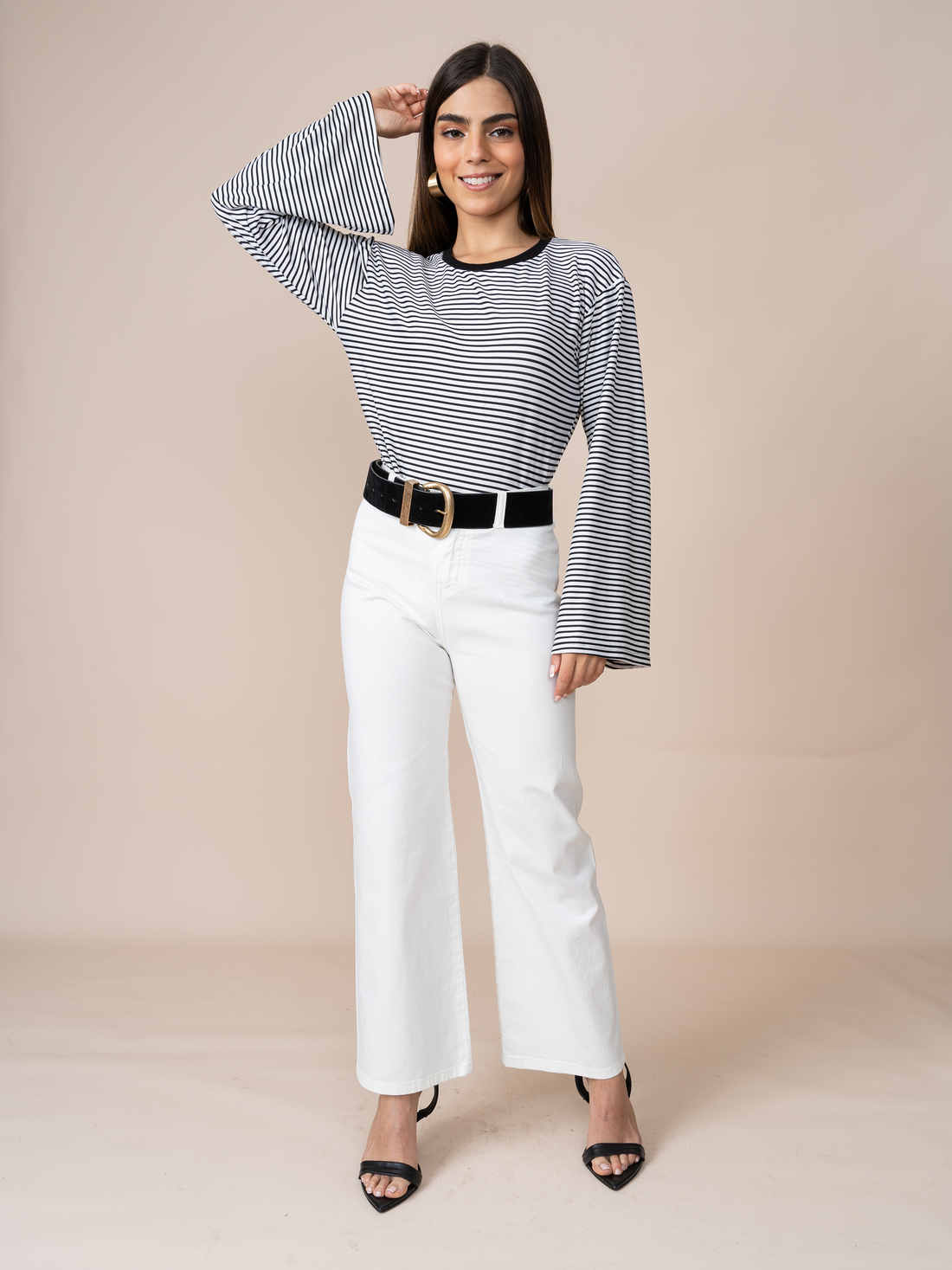 Polo Rayas Crema
