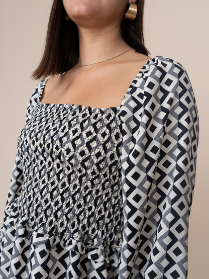 Vestido Lucy Estampado Cuadros Plomo