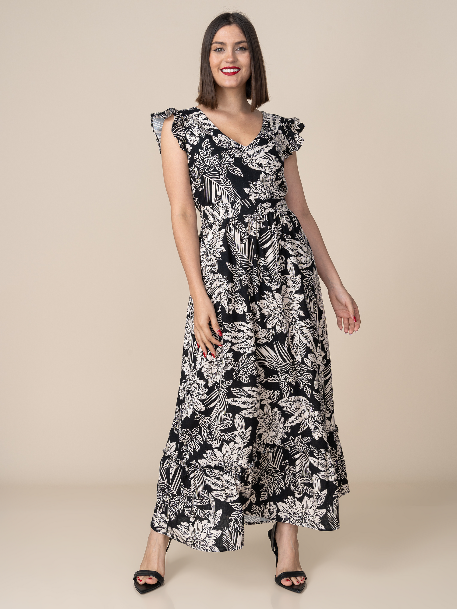 Vestido Marianne Estampado Flores Negras