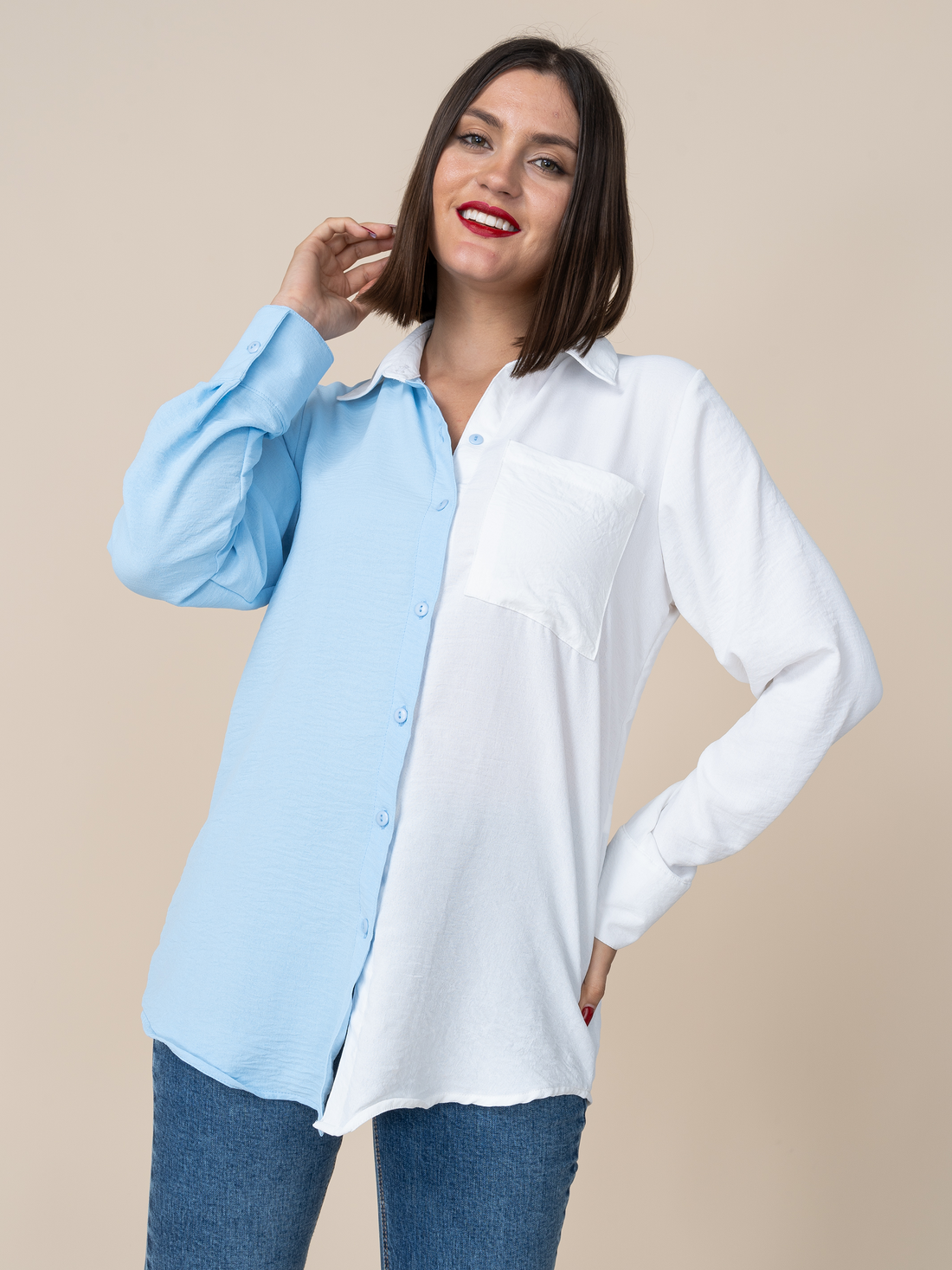 Blusa Karina Hueso/Celeste