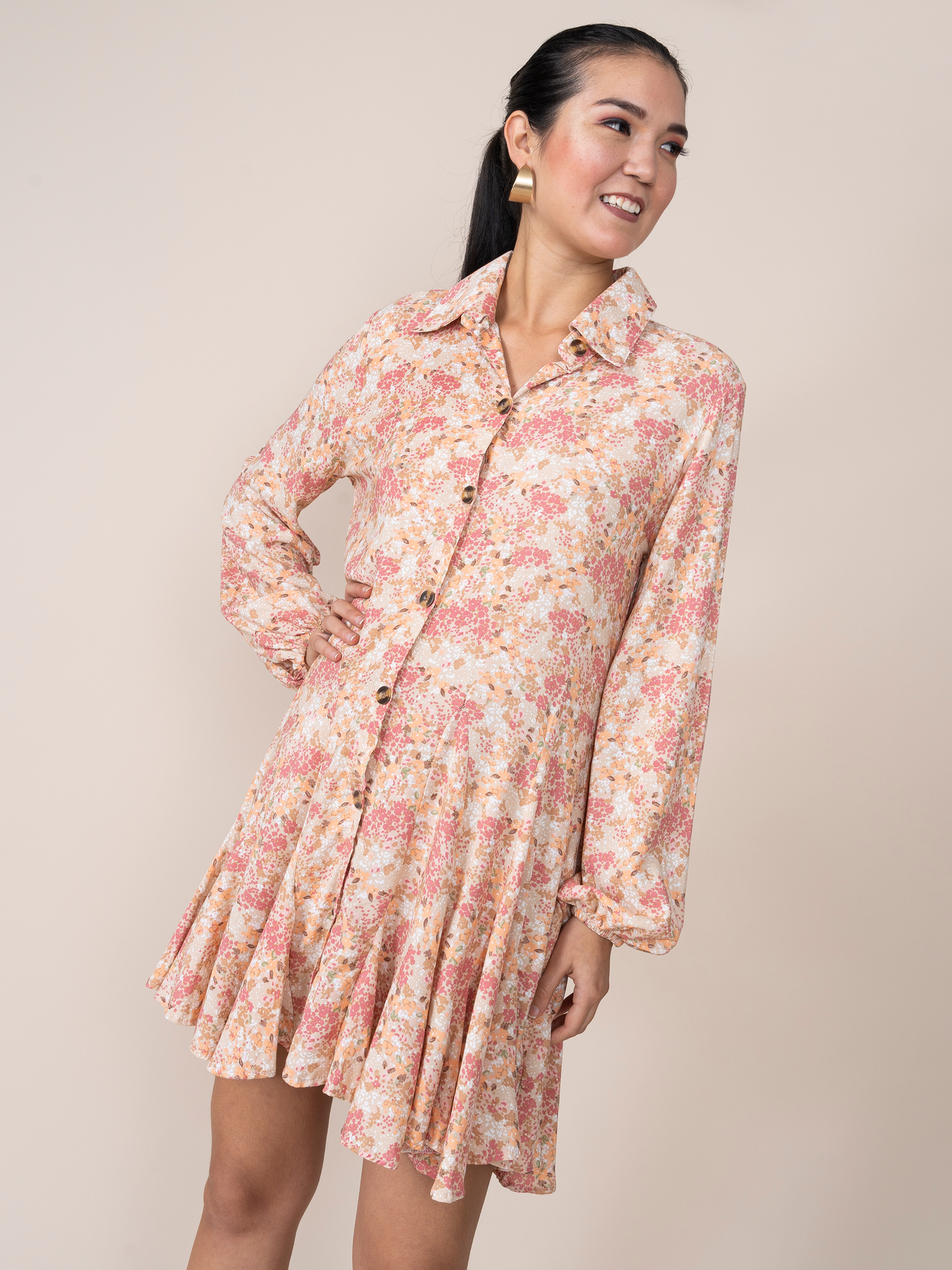 Vestido Aura Estampado Crema