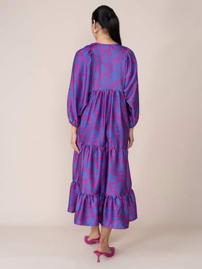 Vestido Lupe Azul/ Fucsia