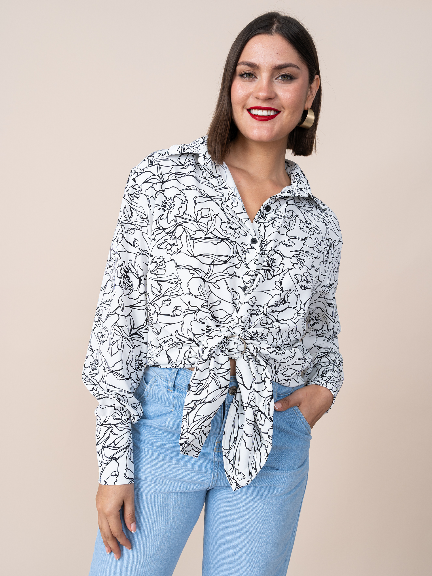 Blusa Lola Seda Estampada Hueso