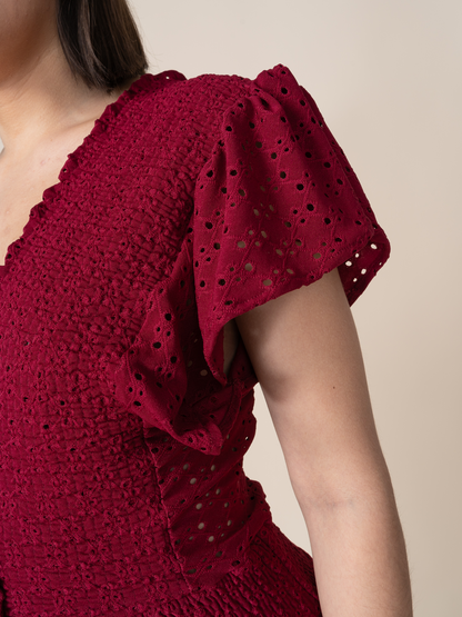 Vestido de Broderie Estela Guinda
