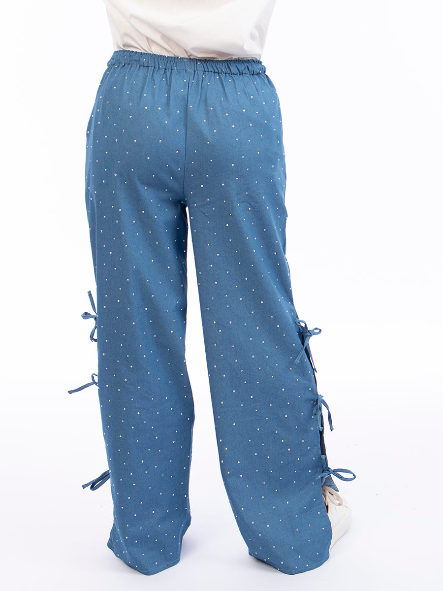 Pantalón Letty  Chambray Celeste de Brillos