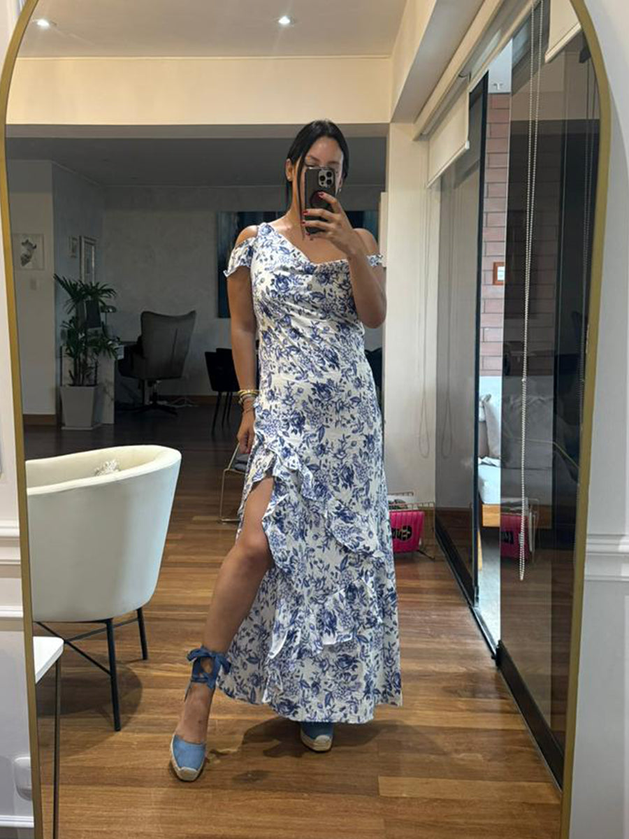 Vestido Noelia Estampado Flores Azules