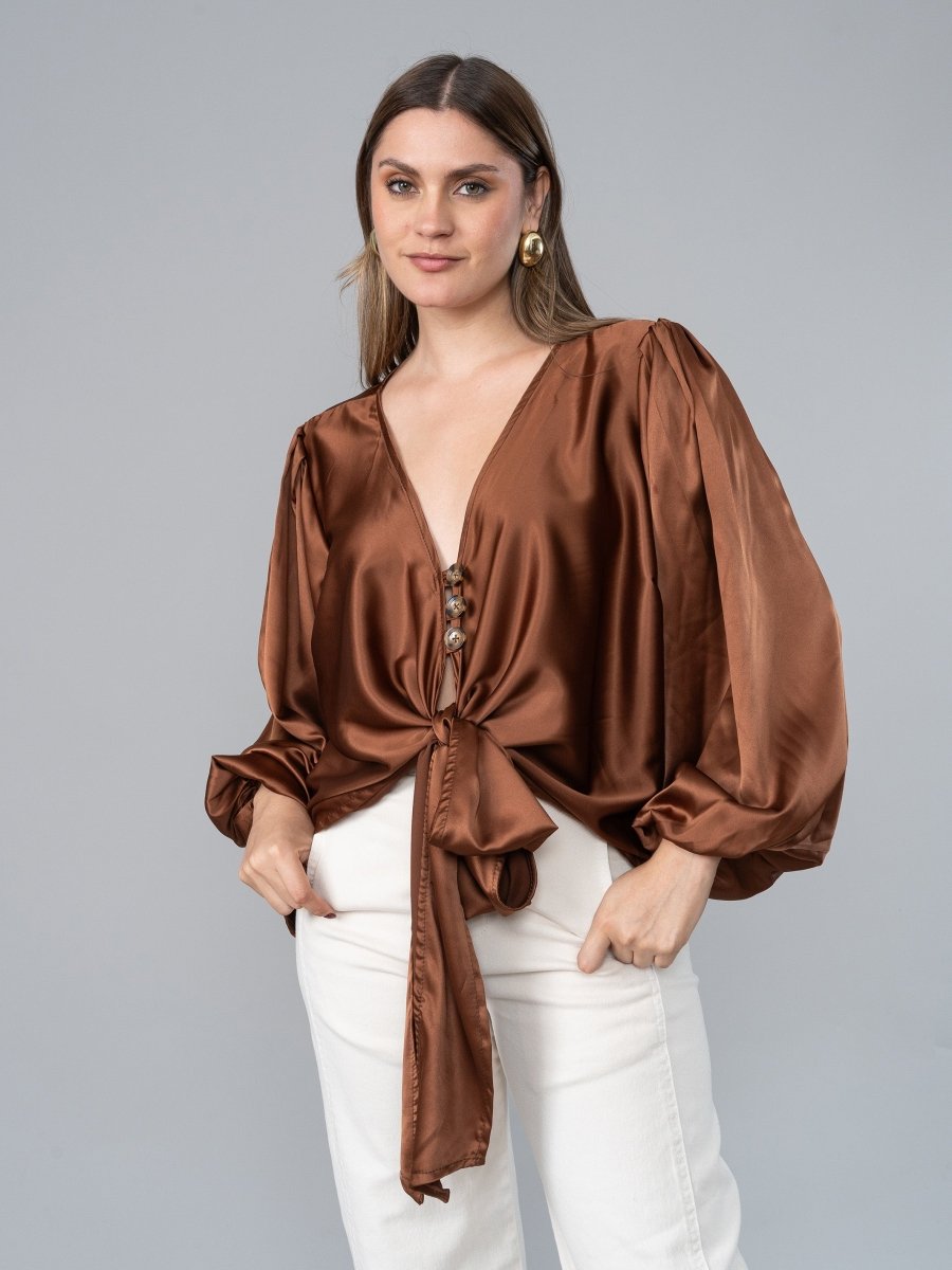Blusa Lissy Marrón en Seda - BLUSA de La Matier