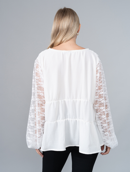 Blusa Valentina Hueso en Lino/Encaje