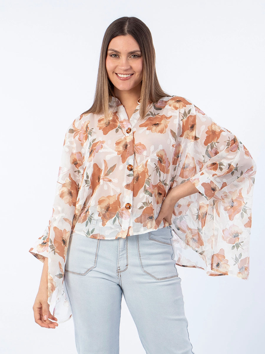 Blusa Blanca con Flores Marrones