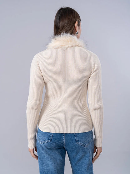 Cárdigan Tejido Crema cuello Peluche - Chompa de La Matier