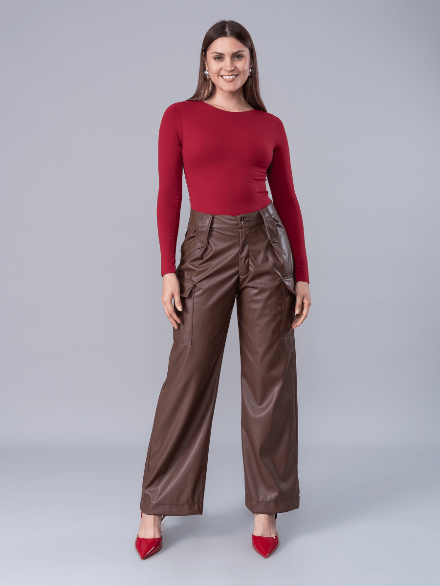 Cargo Efecto Piel Nathalia Marrón - PANTALON de La Matier