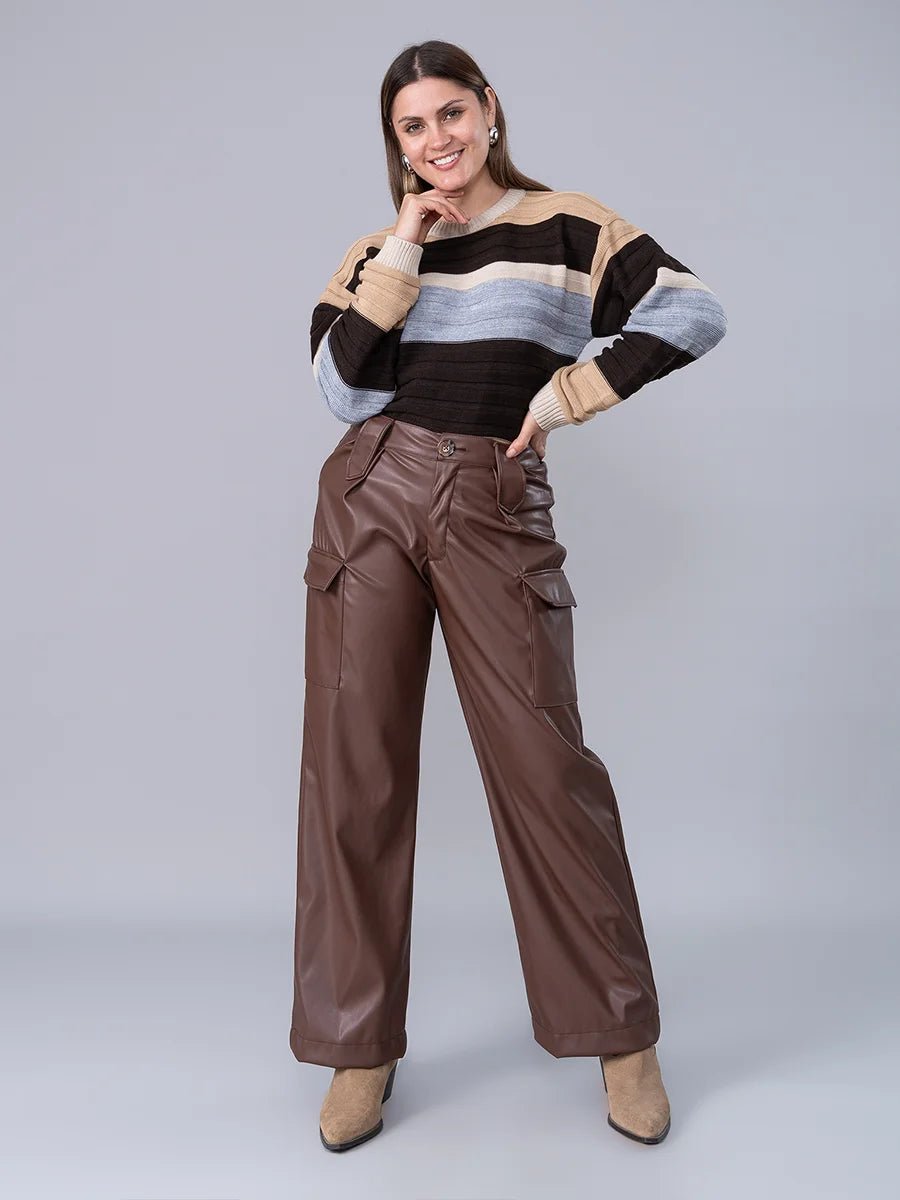 Cargo Efecto Piel Nathalia Marrón - PANTALON de La Matier