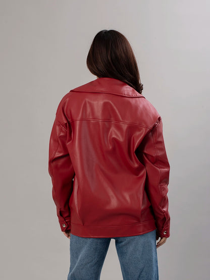 Casaca Efecto Piel Oriana Rojo