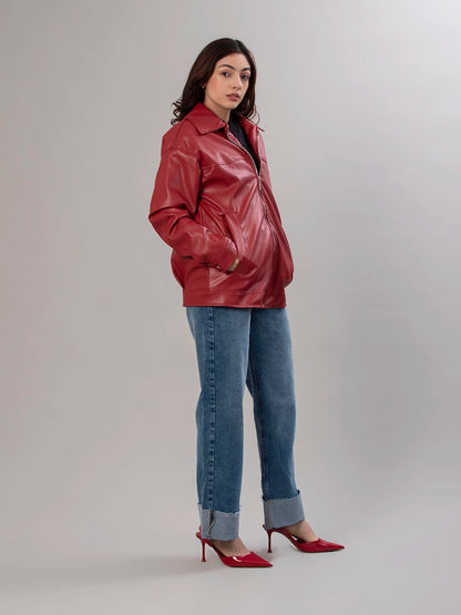 Casaca Efecto Piel Oriana Rojo
