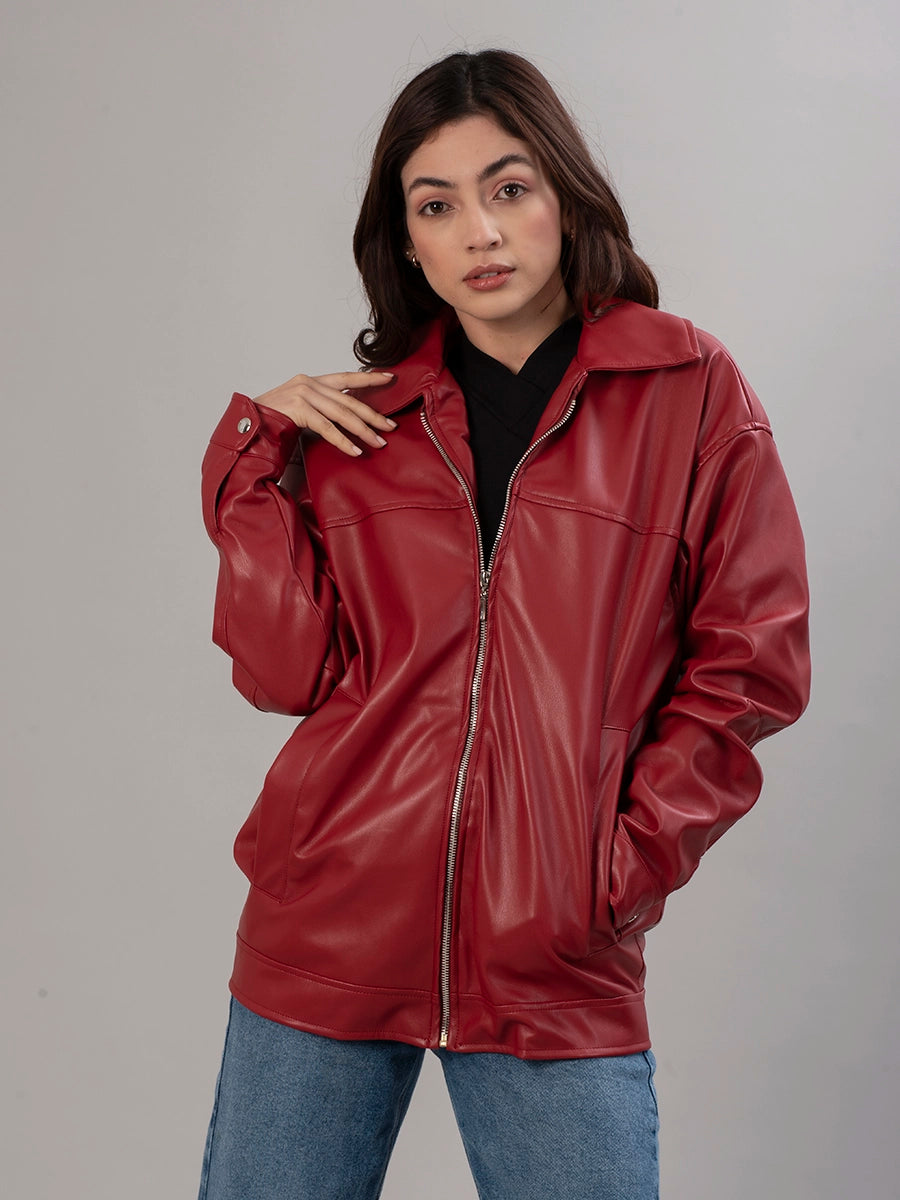 Casaca Efecto Piel Oriana Rojo