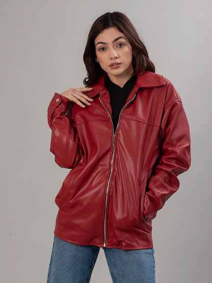 Casaca Efecto Piel Oriana Rojo