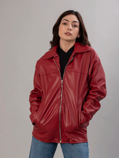 Casaca Efecto Piel Oriana Rojo
