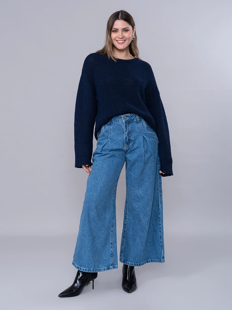 Chompa Tejida de Alpaca Azul Oscuro