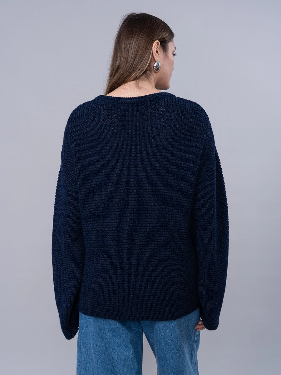 Chompa Tejida de Alpaca Azul Oscuro