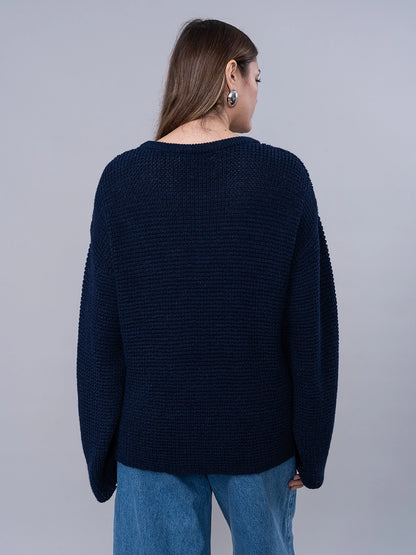 Chompa Tejida de Alpaca Azul Oscuro